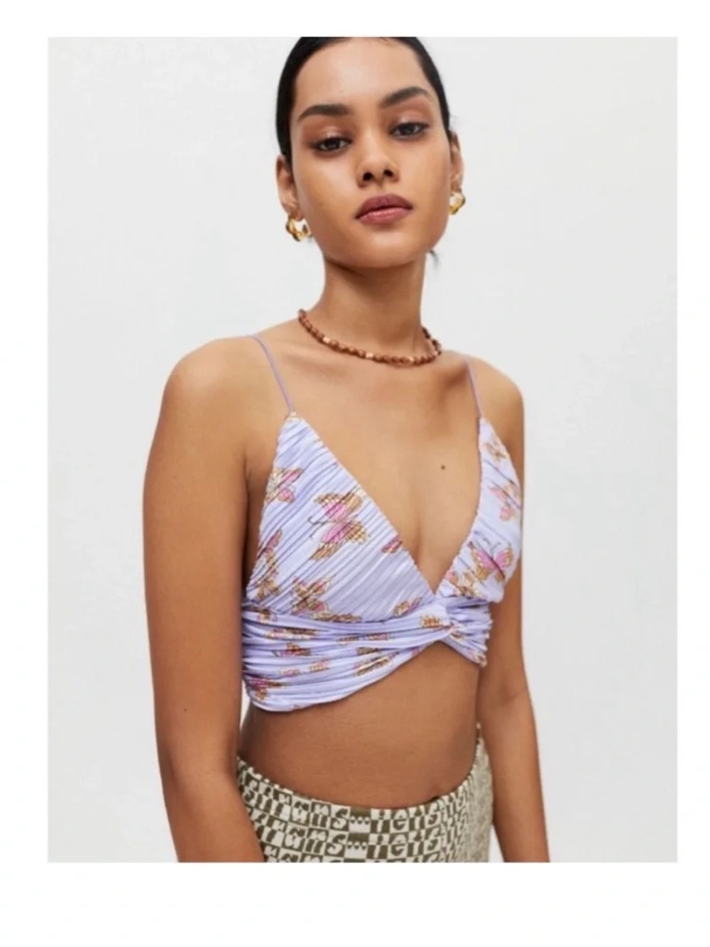 Urban Outfitters Lavender Floral Twist Crop Camisole NWOT
